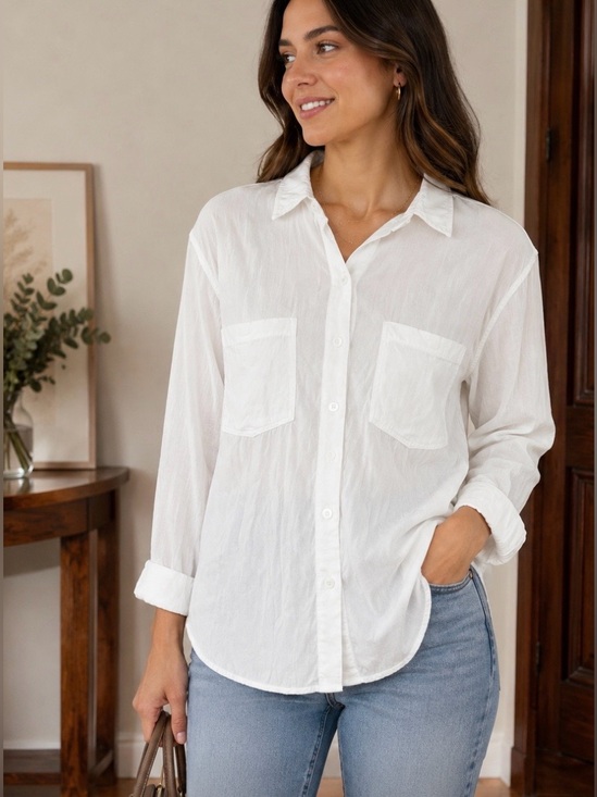 cloth & stone Tops - cloth & stone Classic cream Button-Down Pocket Shirt size M 55% cupro 45% rayon